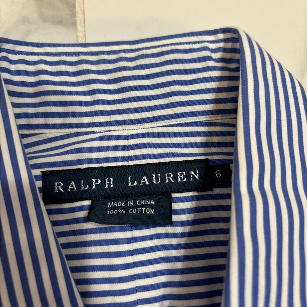 Ralph Lauren Blue and White Striped Puff Sleeve Button Up Shirt Top size 6 - Picture 3 of 4